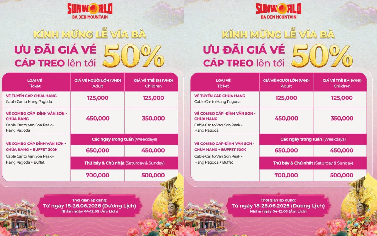cáp treo núi Bà Đen giảm tới 50% mừng Lễ Vía Bà cáp treo núi Bà Đen giảm tới 50% mừng Lễ Vía Bà