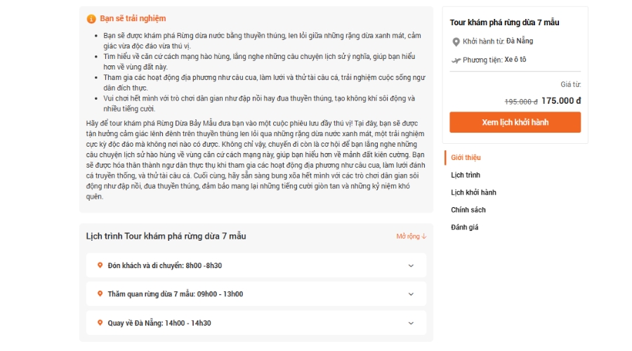 Mọi thông tin về tour du lịch đều được miêu tả chi tiết tại Tixgo.