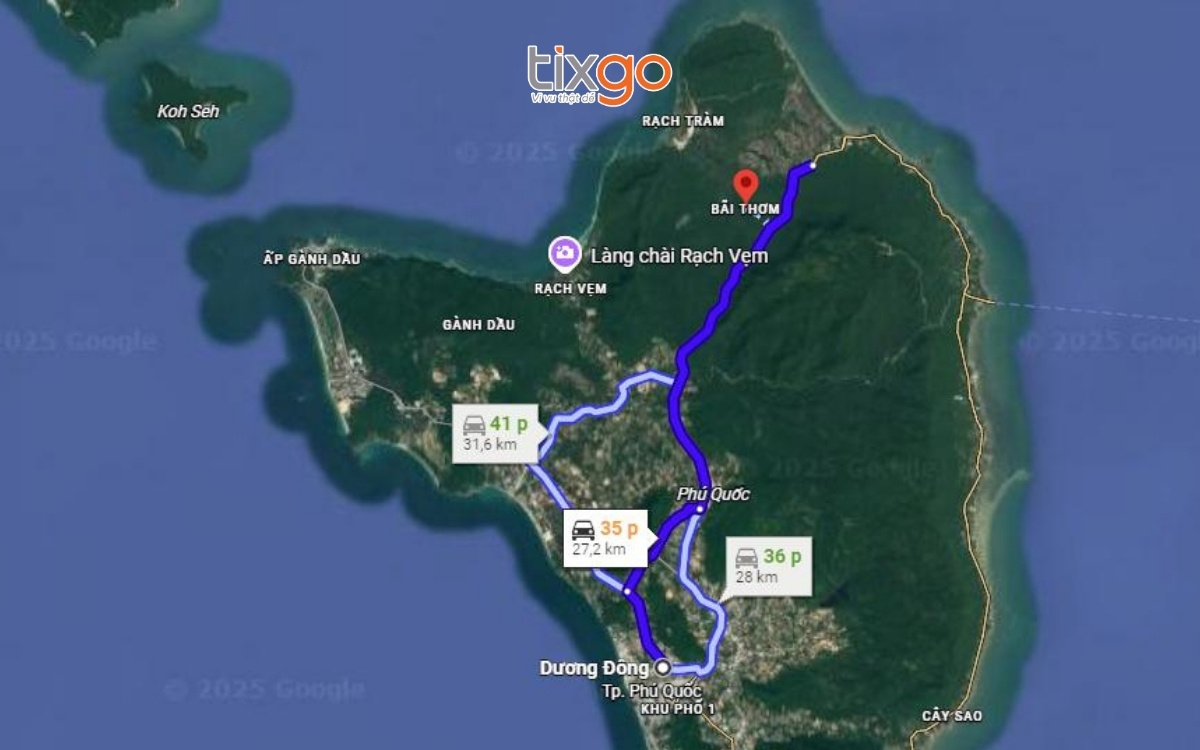 Hướng dẫn di chuyển đến Bãi Thơm Phú Quốc từ Dương Đông Hướng dẫn di chuyển đến Bãi Thơm Phú Quốc từ Dương Đông