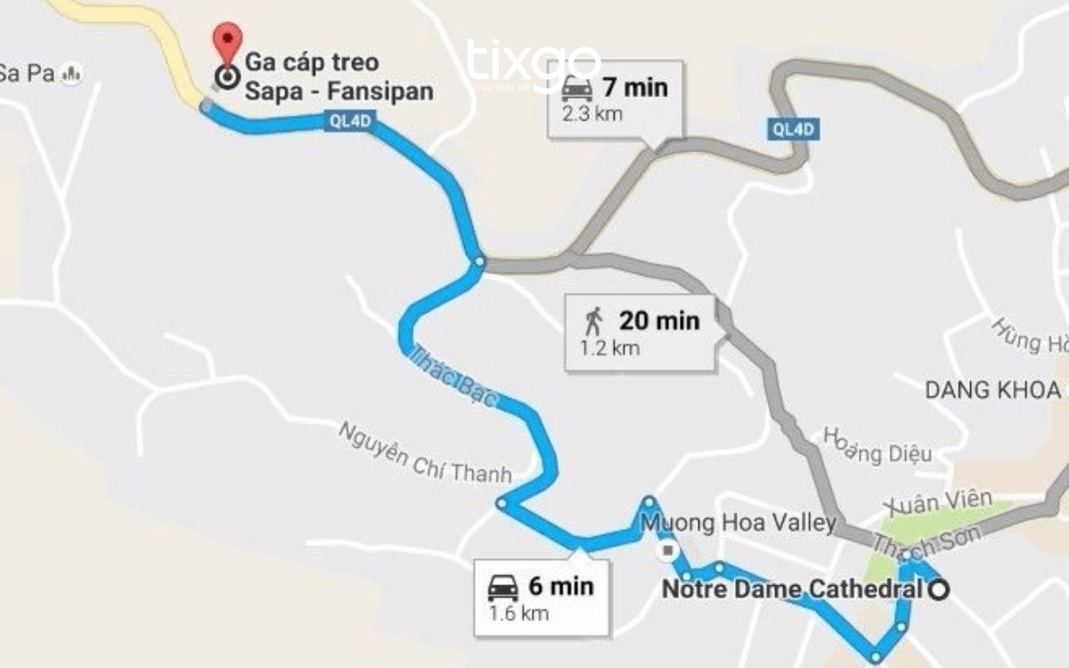 cách đi Fansipan từ Sapa Sơ đồ di chuyển từ Trung tâm Sapa đến Ga Hoàng Liên