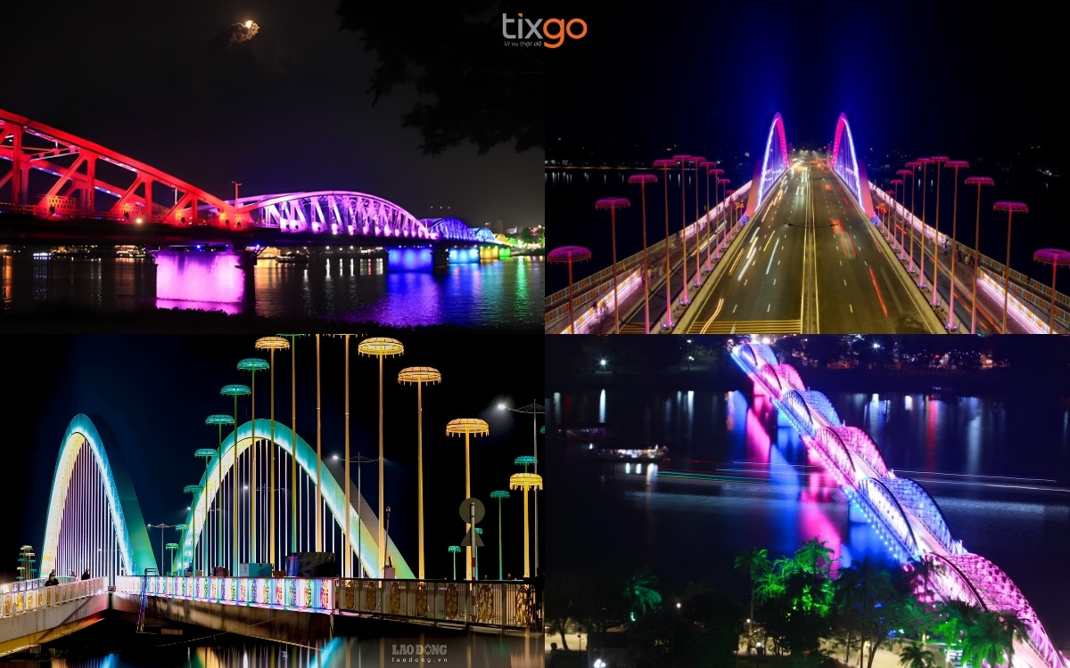 Cầu Trường Tiền và cầu Nguyễn Hoàng về đêm