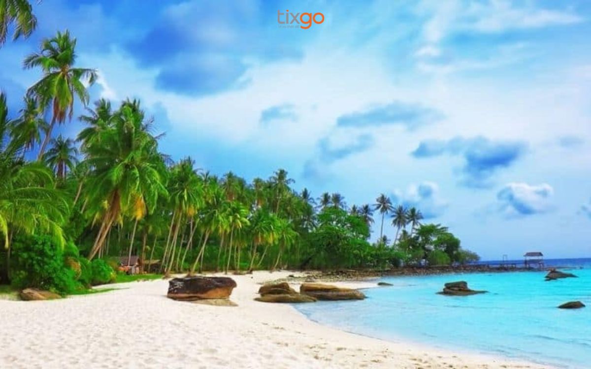 Bãi Trường đặc trưng với bãi cát trắng mịn mênh mông