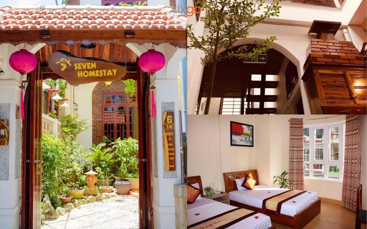 homestay ở huế Seven Homestay sở hữu lối kiến trúc tối giản, hiện đại cùng những ô cửa sổ lớn