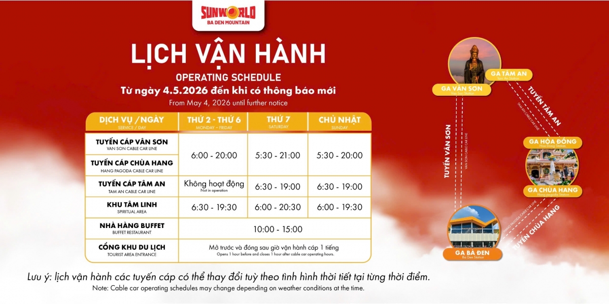 lịch vận hành cáp treo bà đen tây ninh lịch vận hành cáp treo bà đen tây ninh