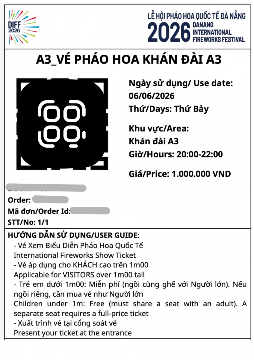 Mặt vé điện tử pháo hoa quốc tế Đà Nẵng 2026