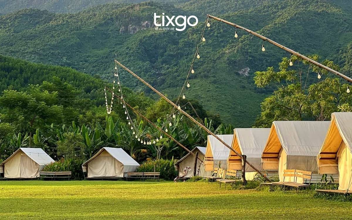 Toàn cảnh Làng Mê Campsite tại Khu du lịch sinh thái Hòa Bắc