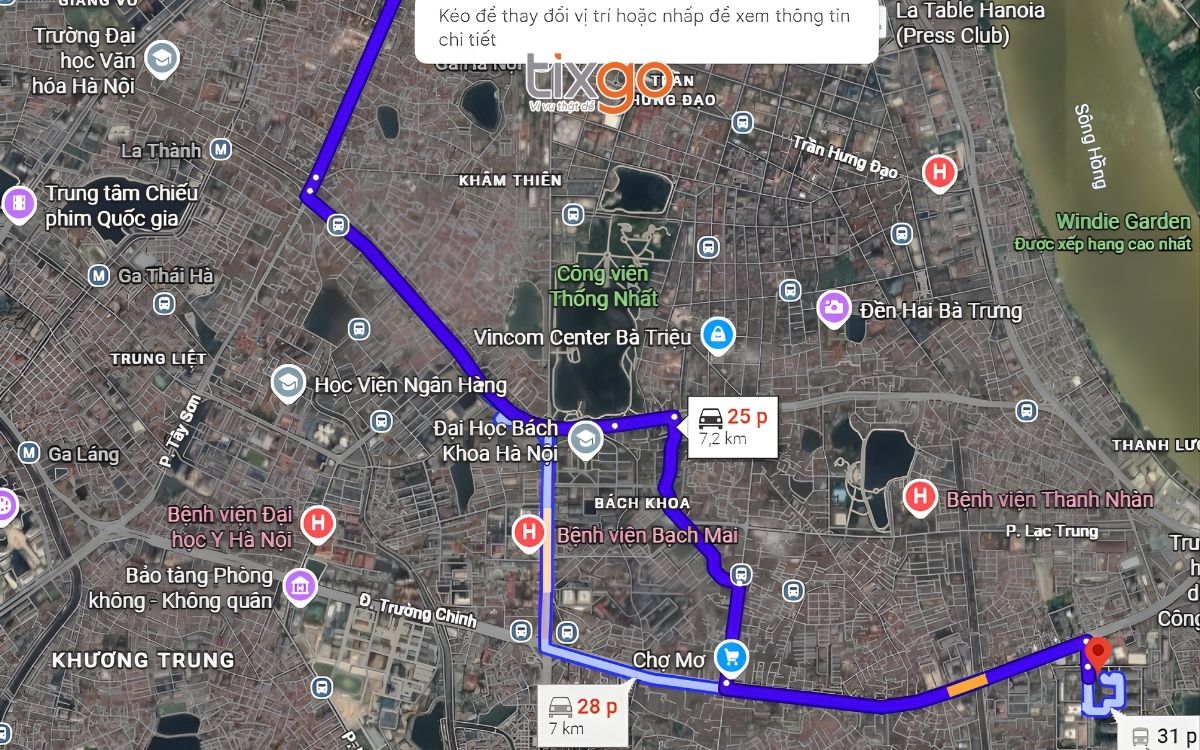 Di chuyển đến VinKE & Aquarium Times City từ trung tâm Hà Nội