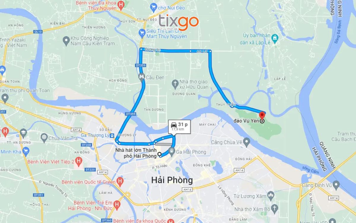 Di chuyển đường đi đến VinWonders Vũ Yên